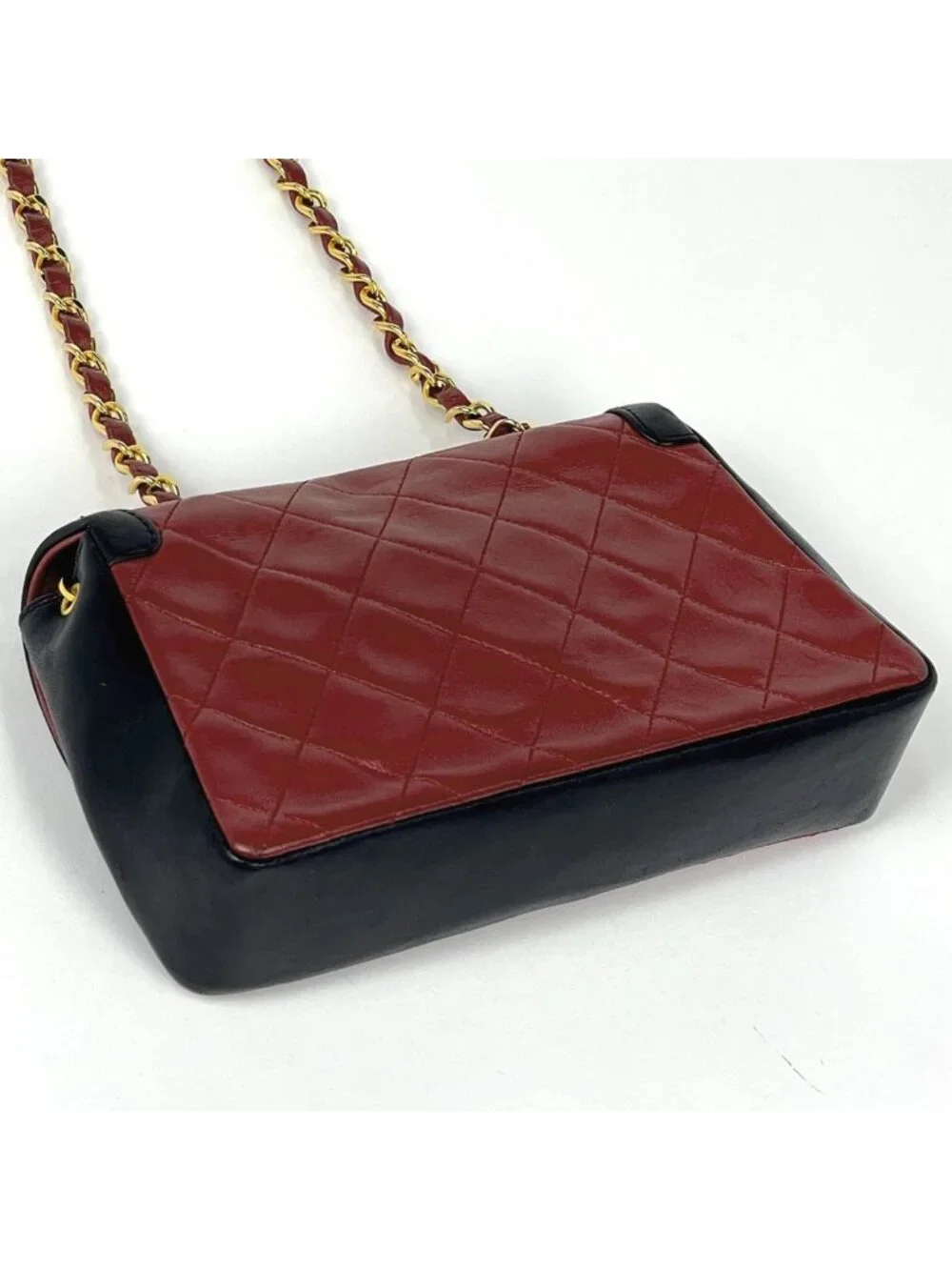 Chanel CC Logo Chain Shoulder Bag Bicolor Leather Red Black